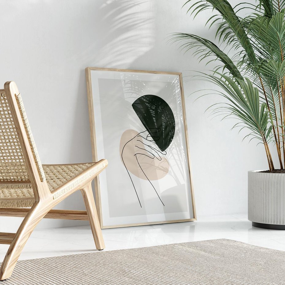Plakat w ramie 30x40 - Przenikające Kształty - szkic jedną linią, one line - rama drewno