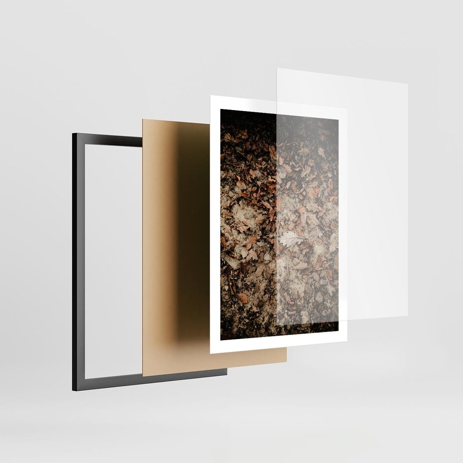 Plakat w ramie 50x70 - Suchość Liści w Brązowych Tonach - suche liście jesień brąz - rama czarna