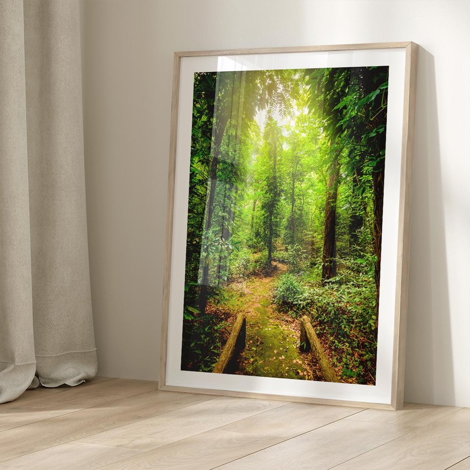 Plakat w ramie 30x40 - Współistnienie z naturą - drzewa, las - rama drewno