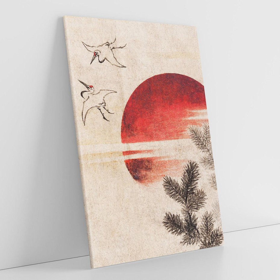 Obraz na płótnie 70x100 - "Birds and sunset" Katsushiki Hokusai - Reprodukcja - reprodukcja, obraz na płótnie