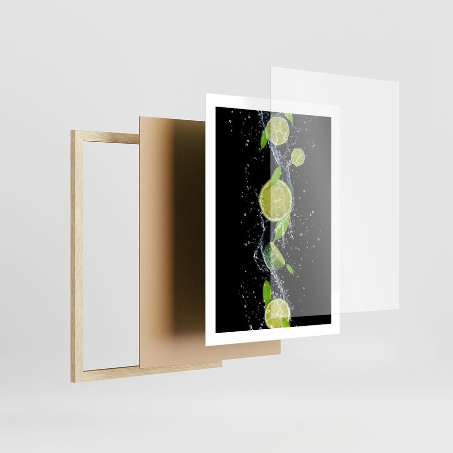 Plakat w ramie 50x70 - Świeżość Cytrusów - limonki, cytryny - rama drewno