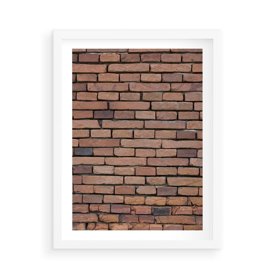 Plakat w ramie 50x70 - Mur cegieł: industrialny urok - cegły, mur - rama biała