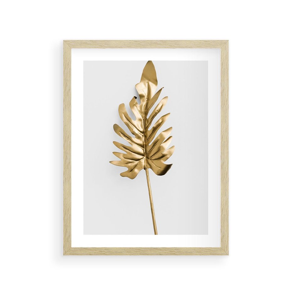 Plakat w ramie 30x40 - Ponadczasowy Urok - złote, liście - rama drewno