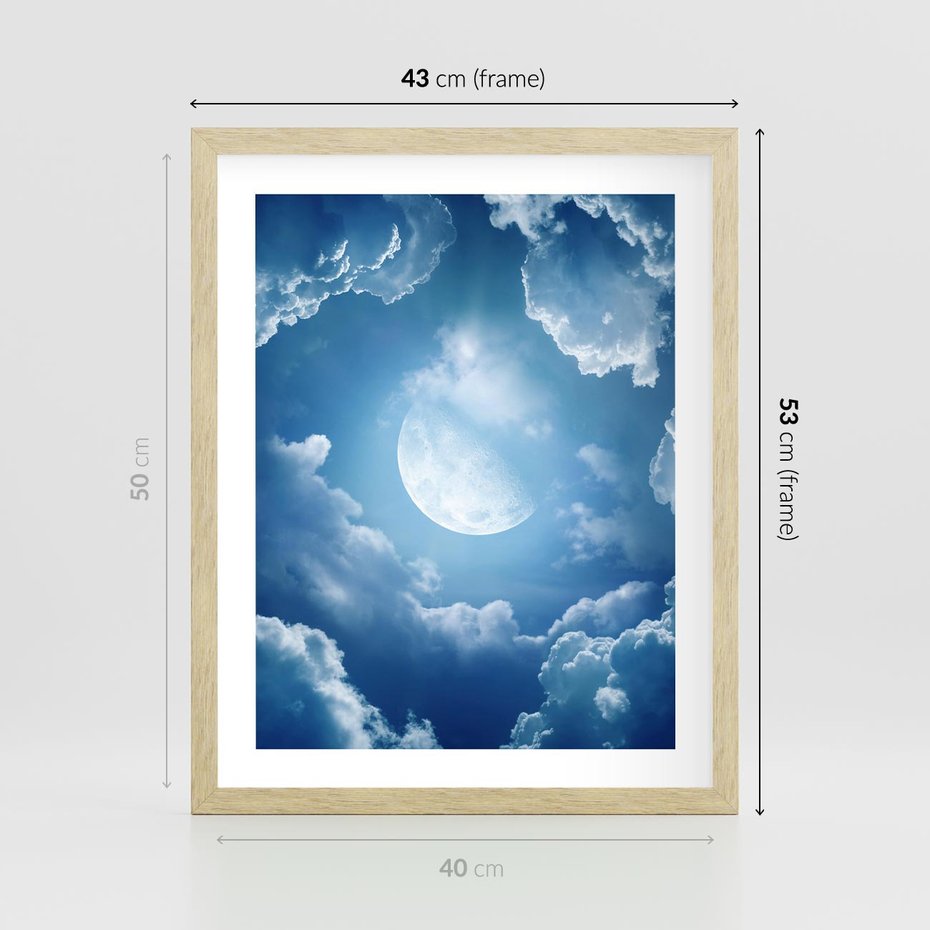 Plakat w ramie 40x50 - Księżycowe Chmury - księżyc, chmury - rama drewno