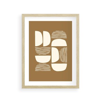 Plakat w ramie 40x50 - Wewnętrzne Spektrum - geometryczne boho kształty na brązowym, karmelowym tle - rama drewno