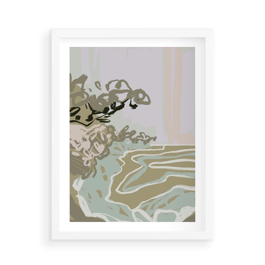 Plakat w ramie 50x70 - Wizja Przestrzeni - pastelowy krajobraz, nowoczesny plakat - rama biała