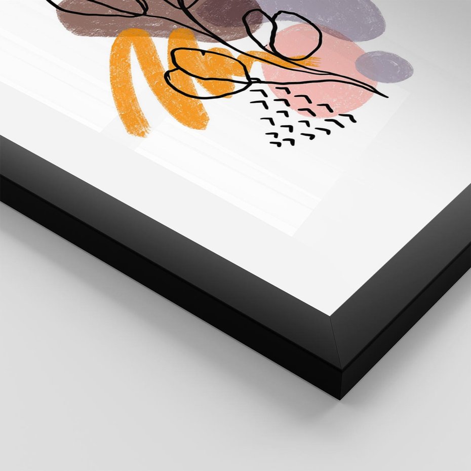 Plakat w ramie 40x50 - Bezgraniczne Widzenia - abstrakcyjna sztuka, liść gałązka - rama czarna