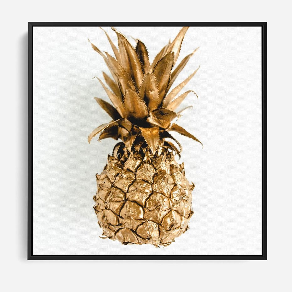 Obraz w ramie 50x50 - Ekskluzywny Akcent - złoty, ananas - rama czarna