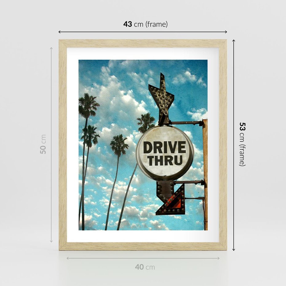 Plakat w ramie 40x50 - Znaki Palm: Relaksująca Oaza - znak, palmy - rama drewno