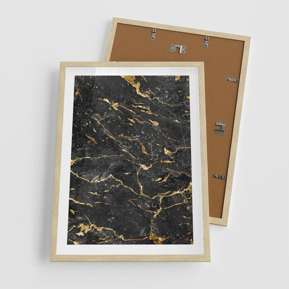 Plakat w ramie 50x70 - Egzotyczny Blask - marmur, złoto - rama drewno