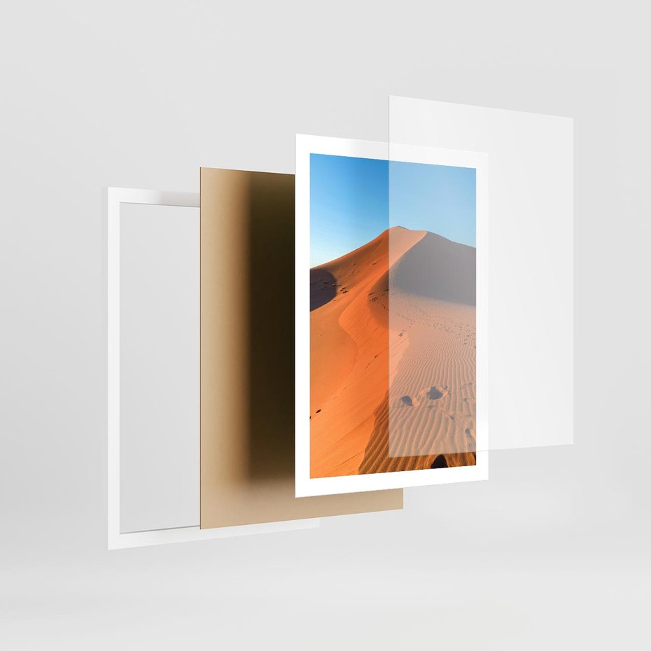 Plakat w ramie 50x70 - Piasek pustyni wędruje - pustynia, piasek - rama biała