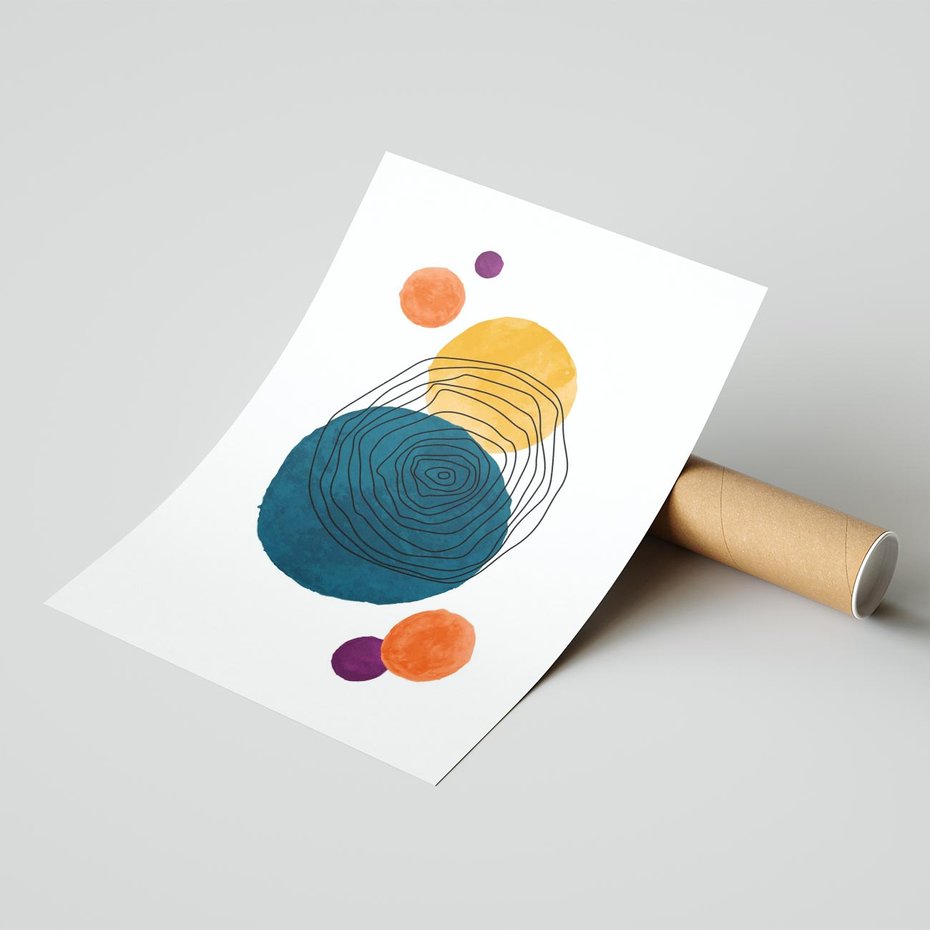 Plakat bez ramy 21x30 - Kolorowe Plam z Czarnymi Liniami - kolorowe plamy, szkic