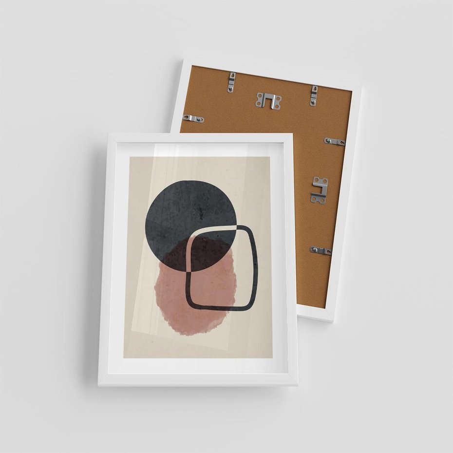 Plakat w ramie 30x40 - Abstrakcyjna Harmonia - abstrakcyjne nieregularne kształty, minimalistyczny plakat - rama biała