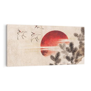 Obraz na płótnie 140x70 - "Birds and sunset" Katsushiki Hokusai - Reprodukcja - reprodukcja, obraz na płótnie