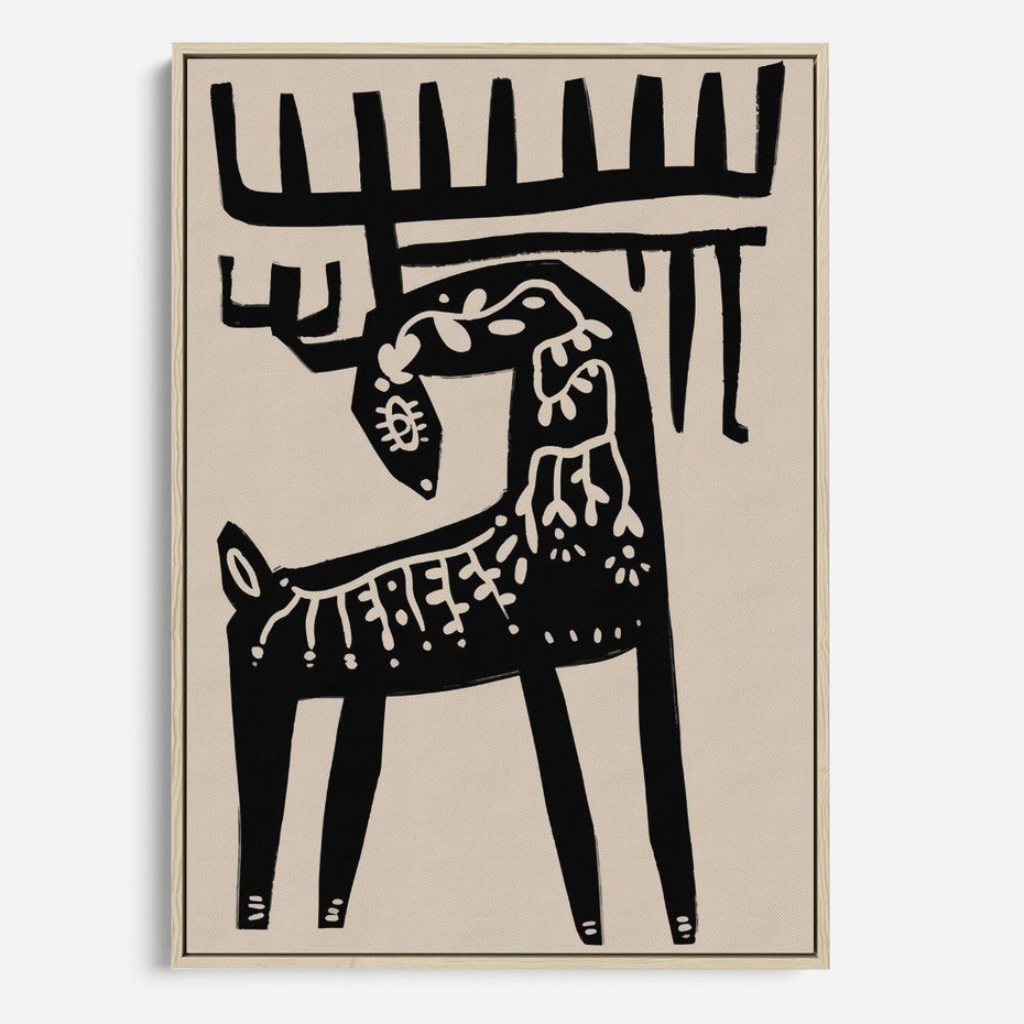 Obraz w ramie 70x100 - Konturem Zdefiniowany - skandynawska sztuka, jeleń - rama drewno