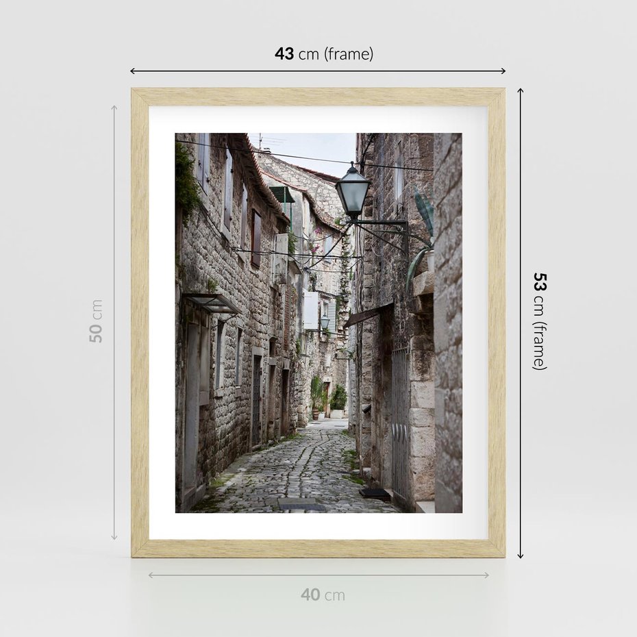 Plakat w ramie 40x50 - Malownicza uliczka we Włoszech - uliczka, Włoch - rama drewno