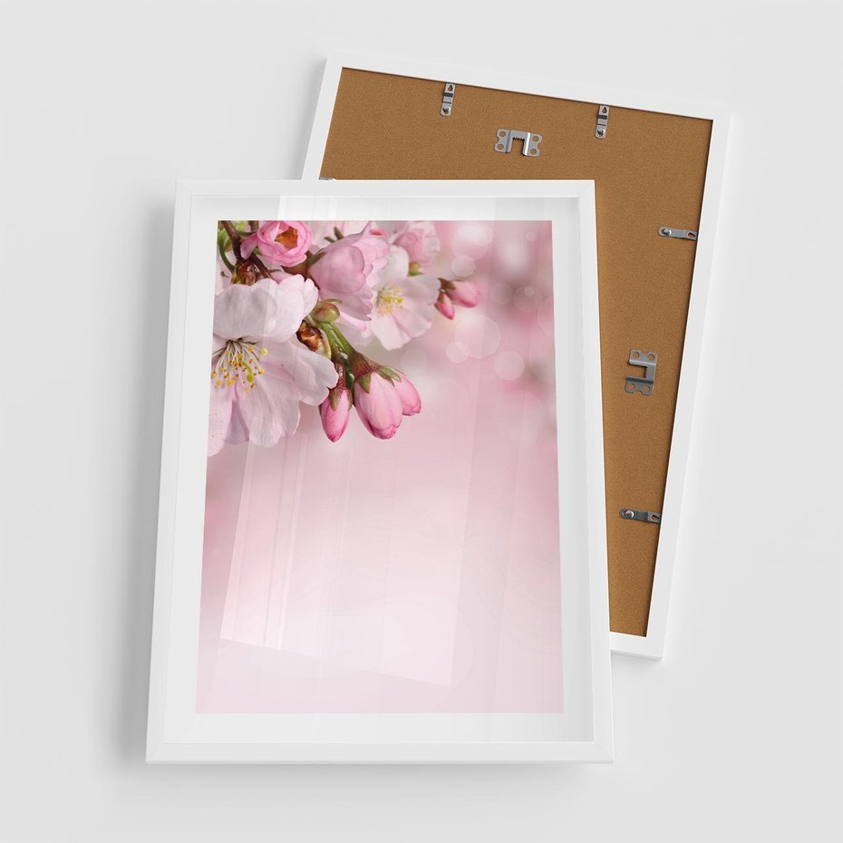 Plakat w ramie 50x70 - Kwitnąca wiśnia: delikatność natury - kwitnąca, wiśnia - rama biała