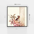 Obraz w ramie 50x50 - Kwiatowe Zanurzenie - japońska sztuka, ptak - rama czarna