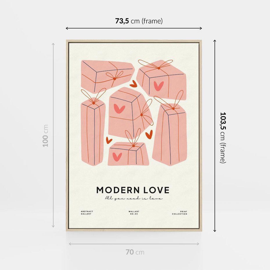 Obraz w ramie 70x100 - Nowoczesna Miłość - nowoczesna grafika, pastelowe kolory - rama drewno