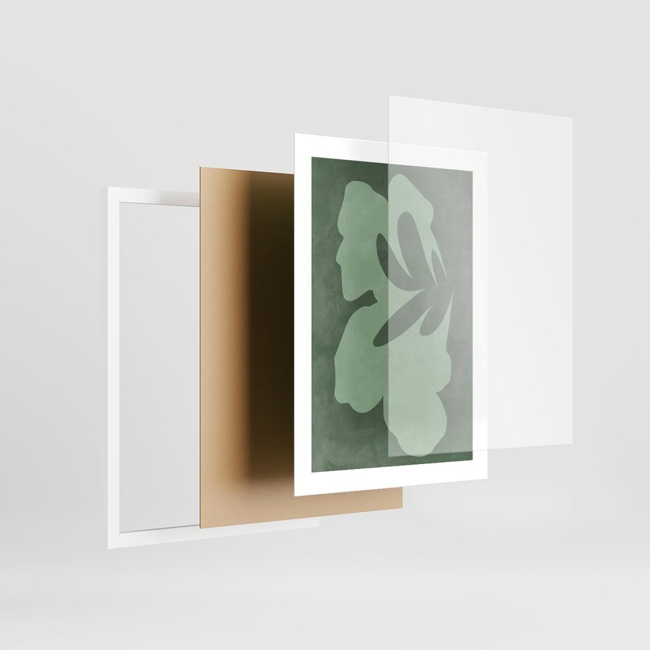 Plakat w ramie 30x40 - Kształty Zieleni - abstrakcyjny kształt, zielony plakat - rama biała