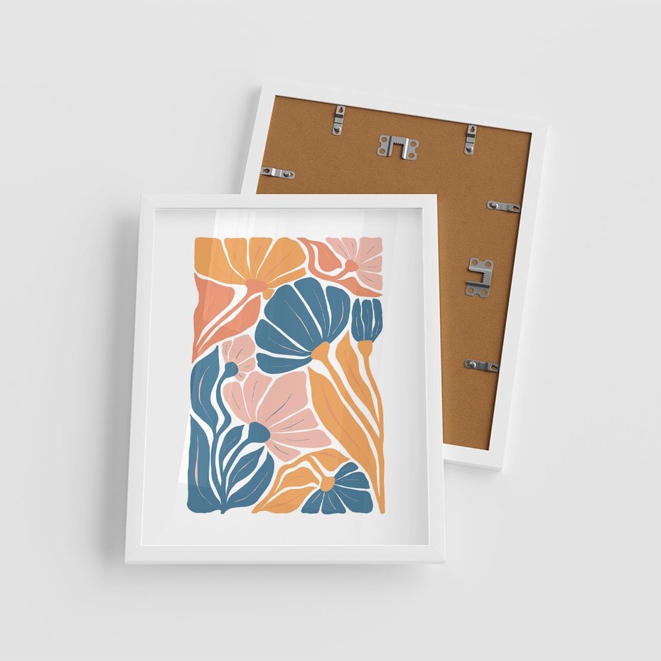 Plakat w ramie 40x50 - Wibracje Kolorowych Wiatrów - kwiaty, pastelowe kolory - rama biała