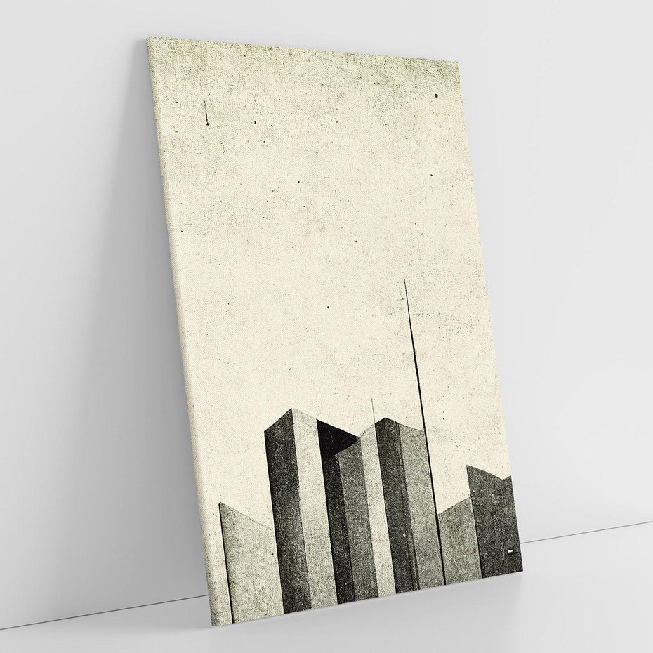 Obraz na płótnie 70x100 - Mroczne Wieżowce - postarzana grafika, perspektywa budynków wieżowców