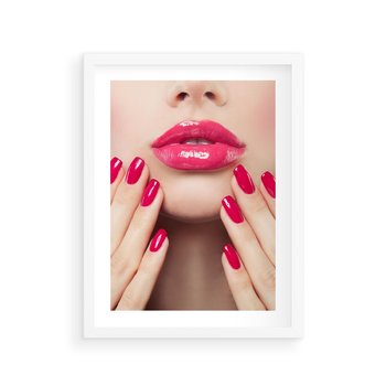 Plakat w ramie 50x70 - Wyrażenie Piękna - paznokcie, usta - rama biała
