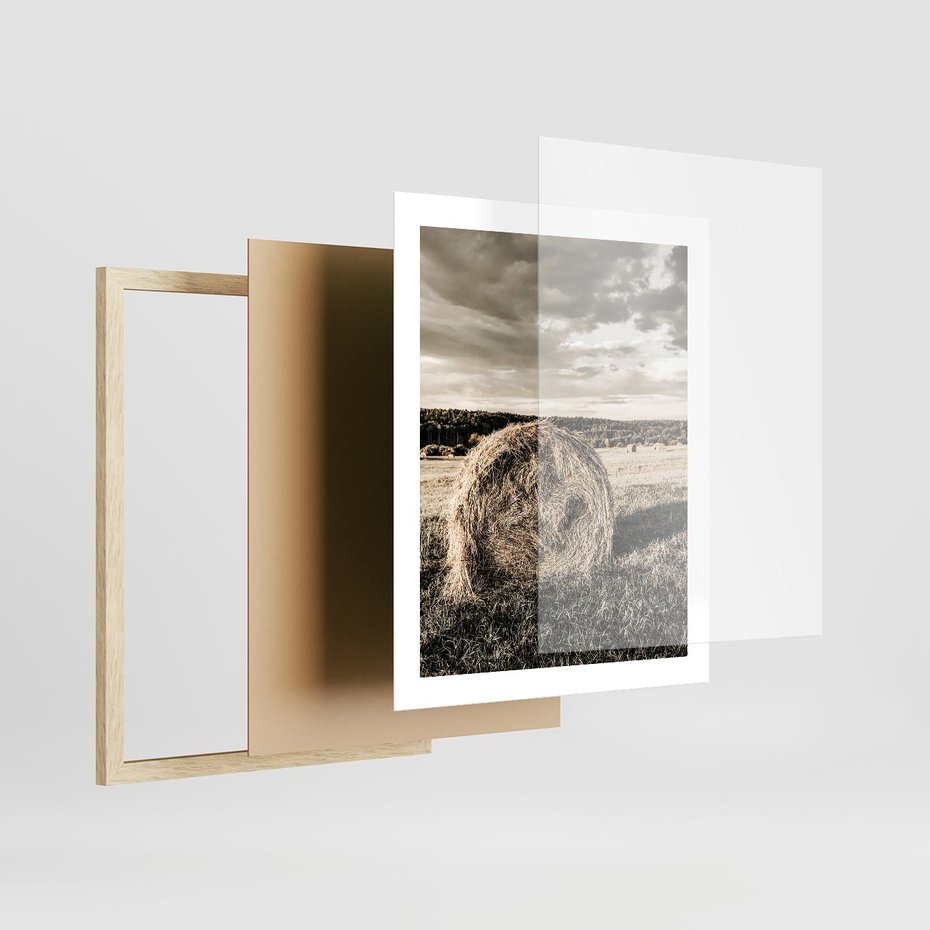 Plakat w ramie 40x50 - Ciepło Natury - snopki siana, pole - rama drewno