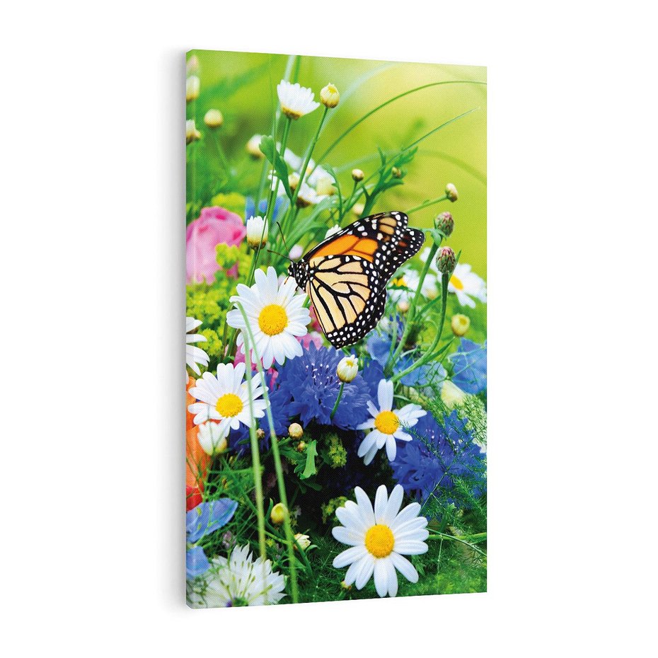 Obraz na płótnie 70x100 - Kwiatowy Taniec - motyl, kwiaty