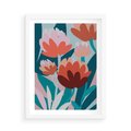 Plakat w ramie 50x70 - Symfonia Kwiatów - abstrakcyjna kompozycja kwiatowych form, kolor zgaszone - rama biała