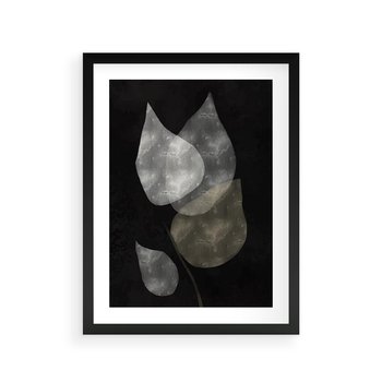 Plakat w ramie 50x70 - Mroczne Złudzenia - abstrakcyjne liście, mroczna atmosfera - rama czarna