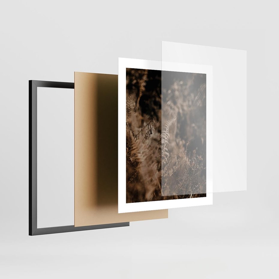 Plakat w ramie 40x50 - Delikatne Detale - paprocie, brąz - rama czarna