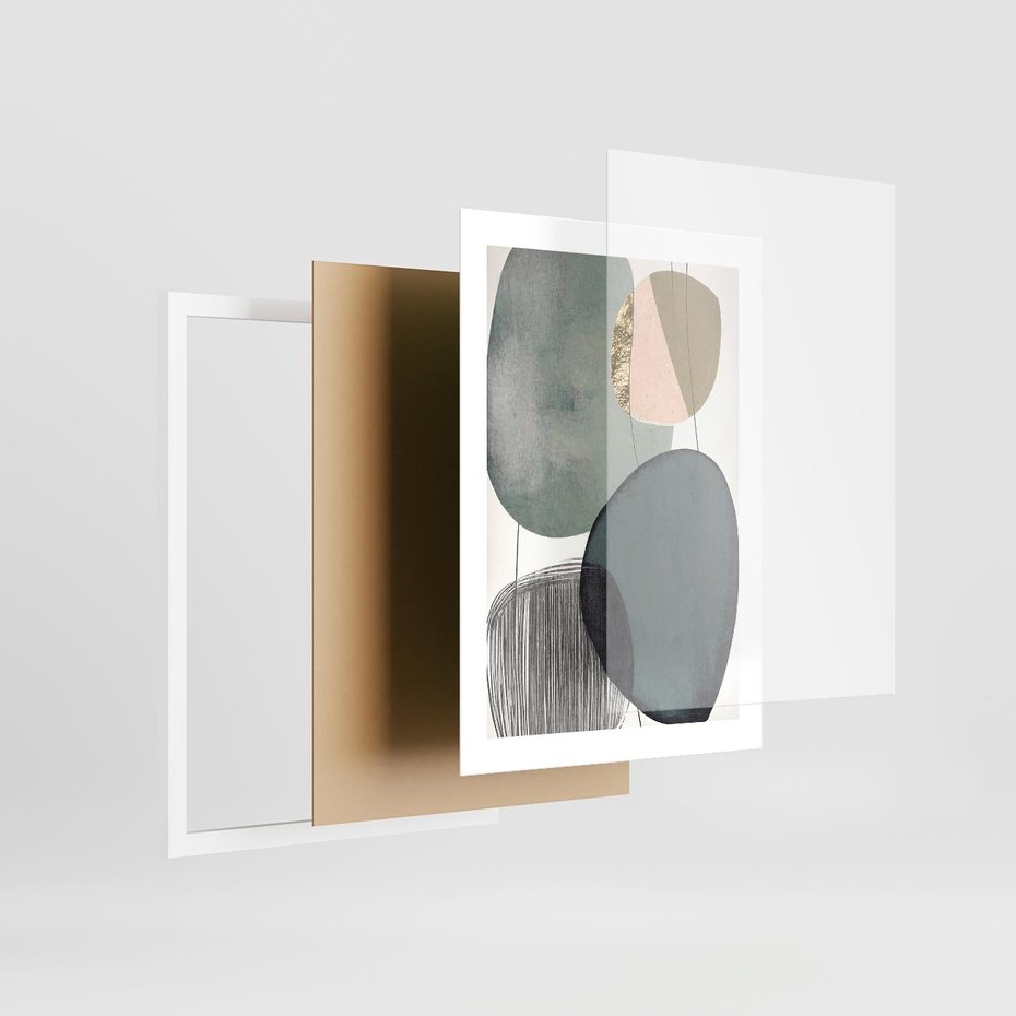 Plakat w ramie 30x40 - Przenikające Formy Duszy - abstrakcyjny obraz, geometryczne obłe formy - rama biała