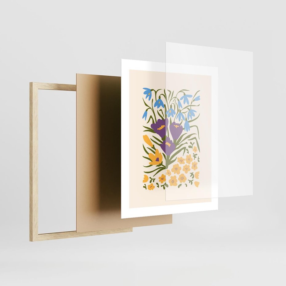 Plakat w ramie 40x50 - Kwiatowe Przenikanie - kwiaty, sztuka nowoczesna - rama drewno