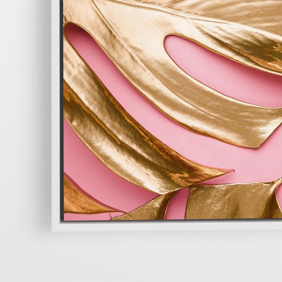 Obraz w ramie 50x50 - Przyjemność w Naturze - złote, liście - rama biała