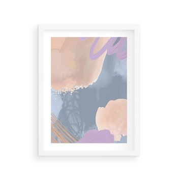 Plakat w ramie 50x70 - Rozmyte Akwarelowe Marzenia - abstrakcyjne akwarelowe plamy, pastele - rama biała