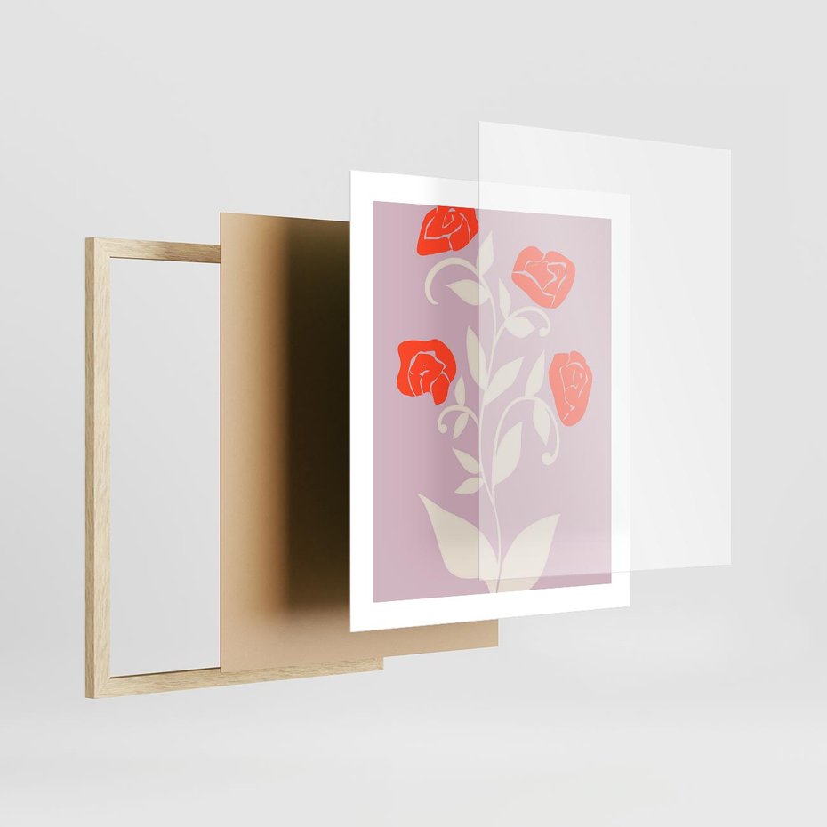 Plakat w ramie 40x50 - Migotliwe Widzenie Kwiatów - nowoczesny plakat, roślinne motywy - rama drewno