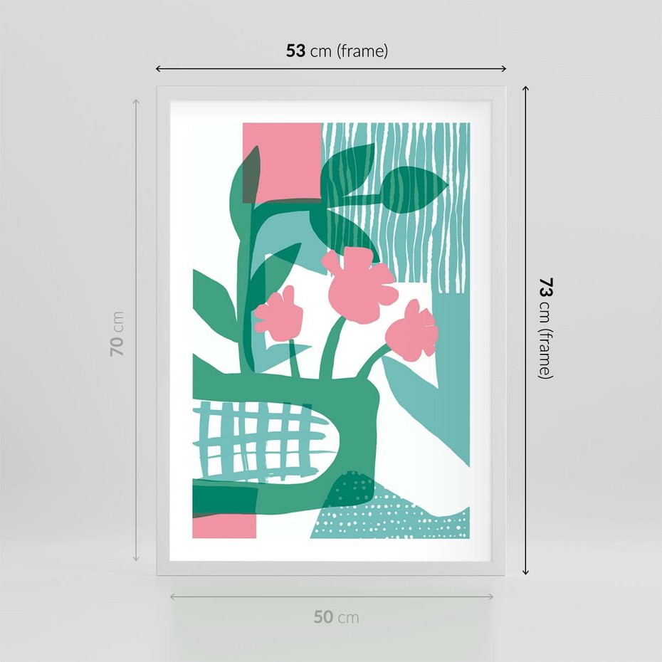 Plakat w ramie 50x70 - Harmonijne Plamy - abstrakcyjne pastelowe kwiaty, nowoczesna sztuka - rama biała