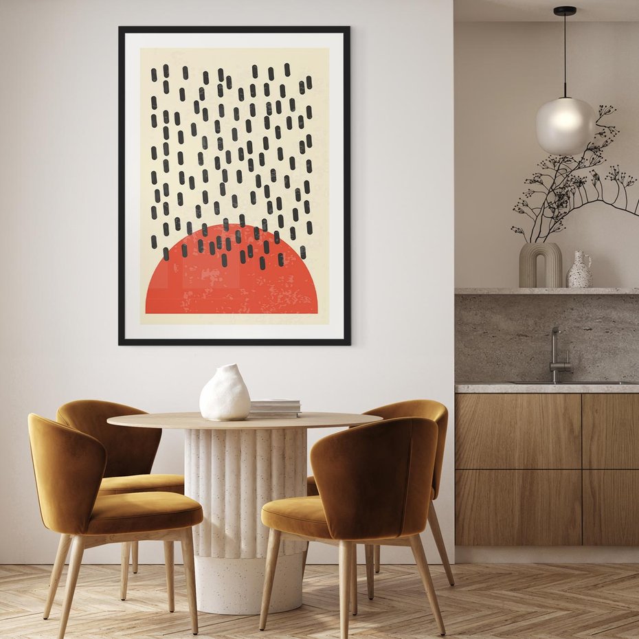 Plakat bez ramy 21x30 - Czerwona Abstrakcja: Grafika z Wyrazistym Kołem - abstrakcja grafika, czerwone koło