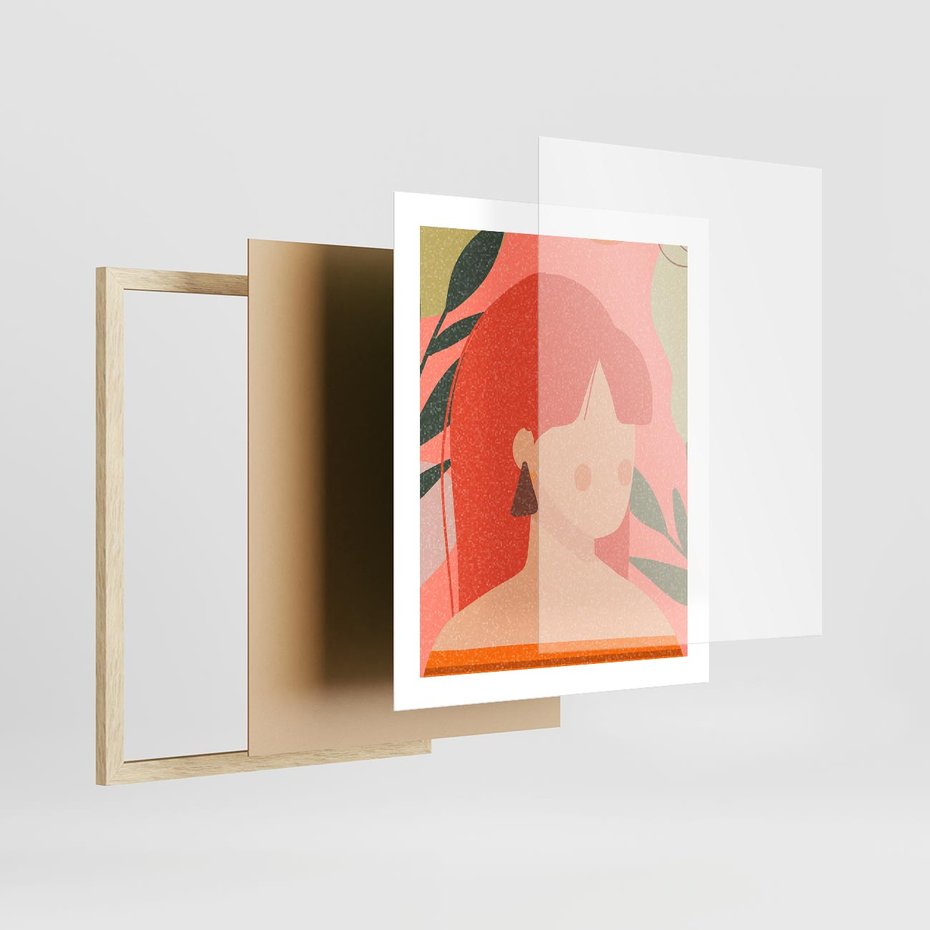 Plakat w ramie 40x50 - Kobieca Refleksja - nowoczesny plakat, styl retro - rama drewno