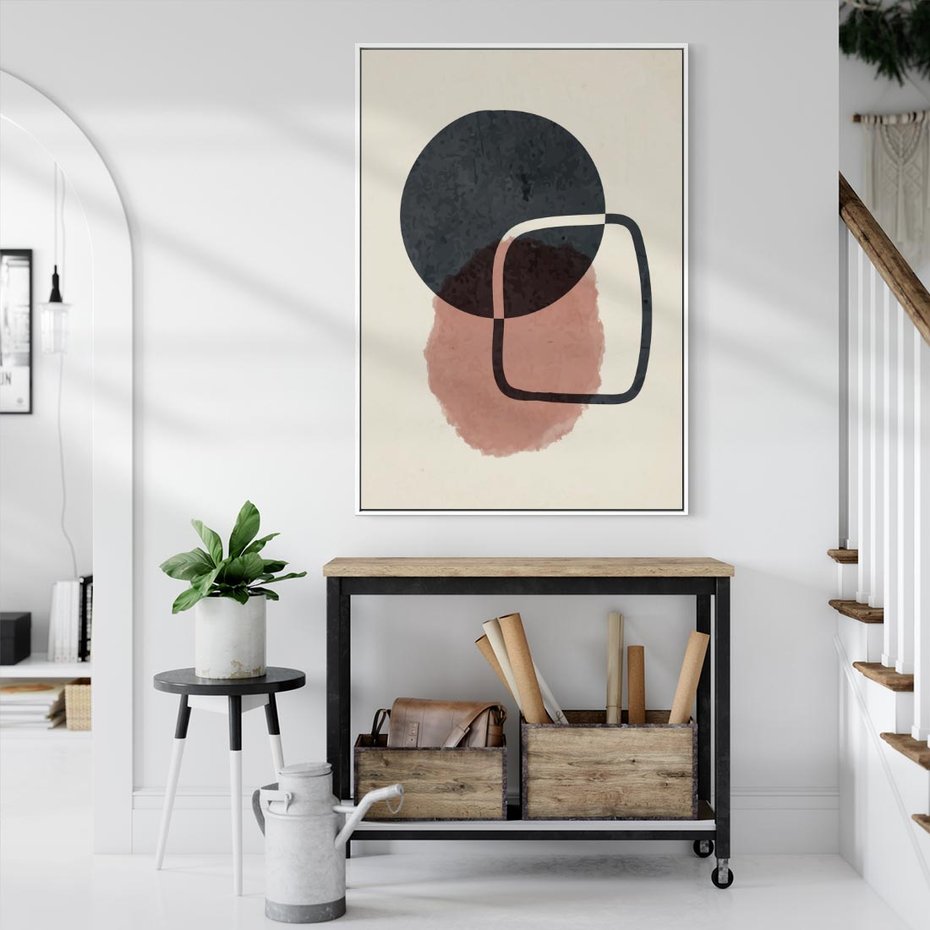 Obraz w ramie 50x70 - Abstrakcyjna Harmonia - abstrakcyjne nieregularne kształty, minimalistyczny plakat - rama biała