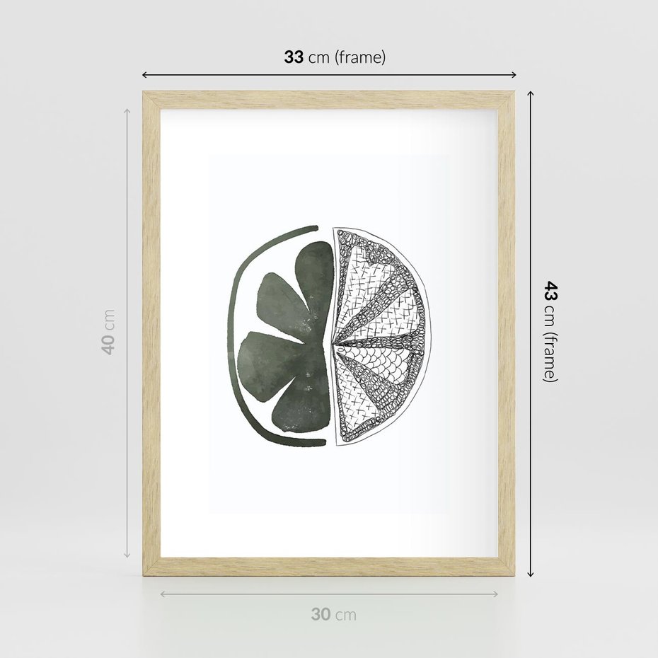 Plakat w ramie 30x40 - Cytrynowe Echo - minimalistyczny plakat, cytryna - rama drewno