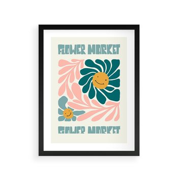 Plakat w ramie 40x50 - Harmonia płatków kwiatów - kwiatowa retro kompozycja, pastelowe kolory - rama czarna