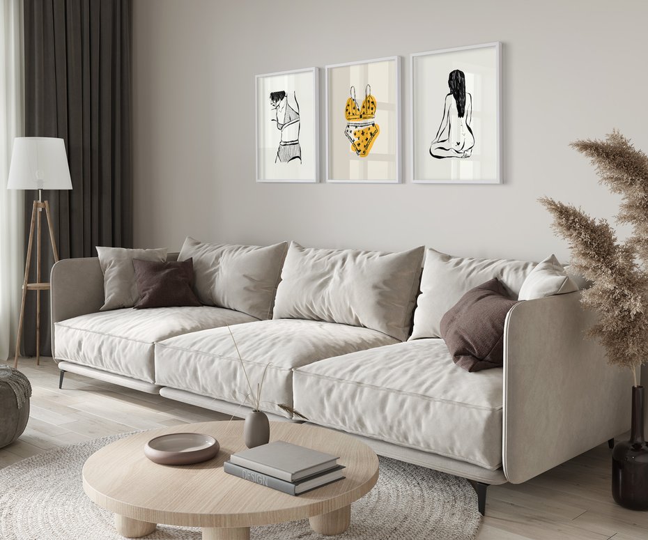 Zestaw obrazy w ramie 50x70 galeria - Kobiece, plakaty, bielizna, garderoba - rama biała