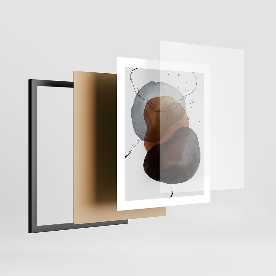 Plakat w ramie 40x50 - Kolorowe Wizje - abstrakcyjne plamy akwarelowe, czarny szkic - rama czarna