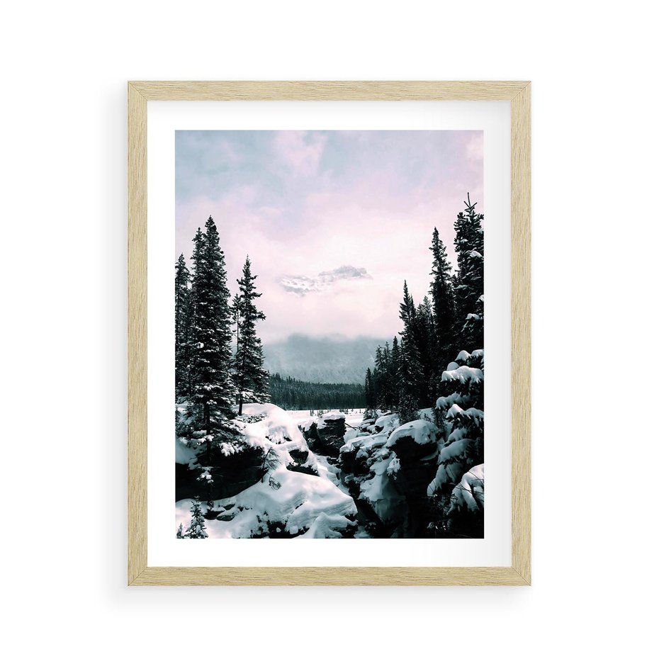 Plakat w ramie 40x50 - Zimowe Góry - zimowy krajobraz, góry - rama drewno