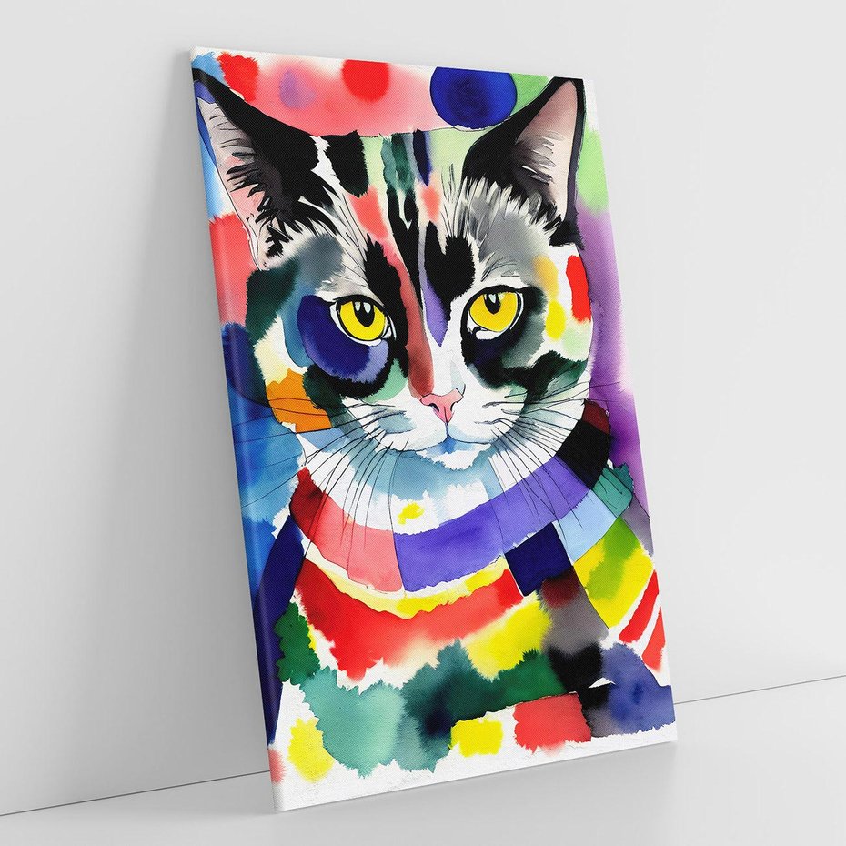 Obraz na płótnie 50x70 - Koci Przyjaciel - abstrakcyjny obraz, akwarela