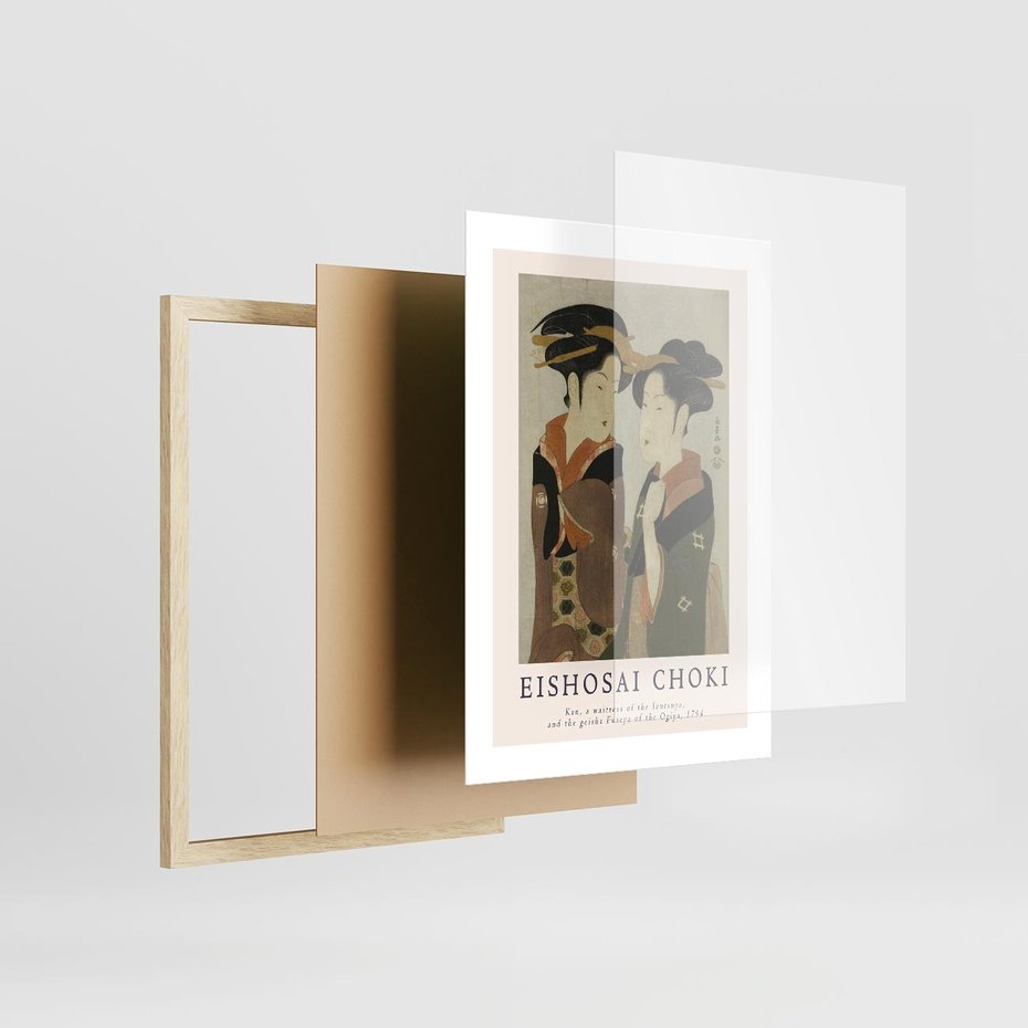 Plakat w ramie 30x40 - Reprodukcja Japońskiej Grafiki - eishosai choki, reprodukcja grafiki - rama drewno
