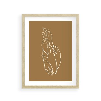 Plakat w ramie 30x40 - Splecione Dłonie - szkic, minimalizm - rama drewno