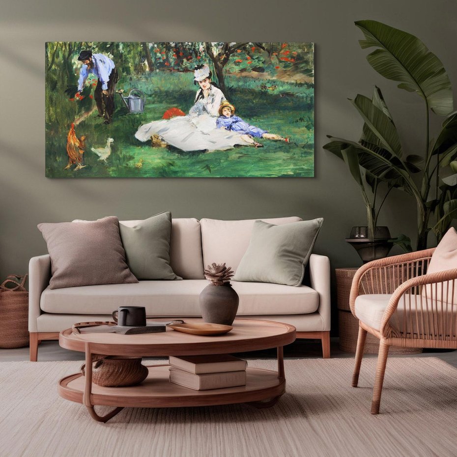 Obraz na płótnie 100x50 - Rodzina Monet w ogrodzie w Argenteuil (1874) Édouard Manet - Reprodukcja - reprodukcja, obraz na płótnie